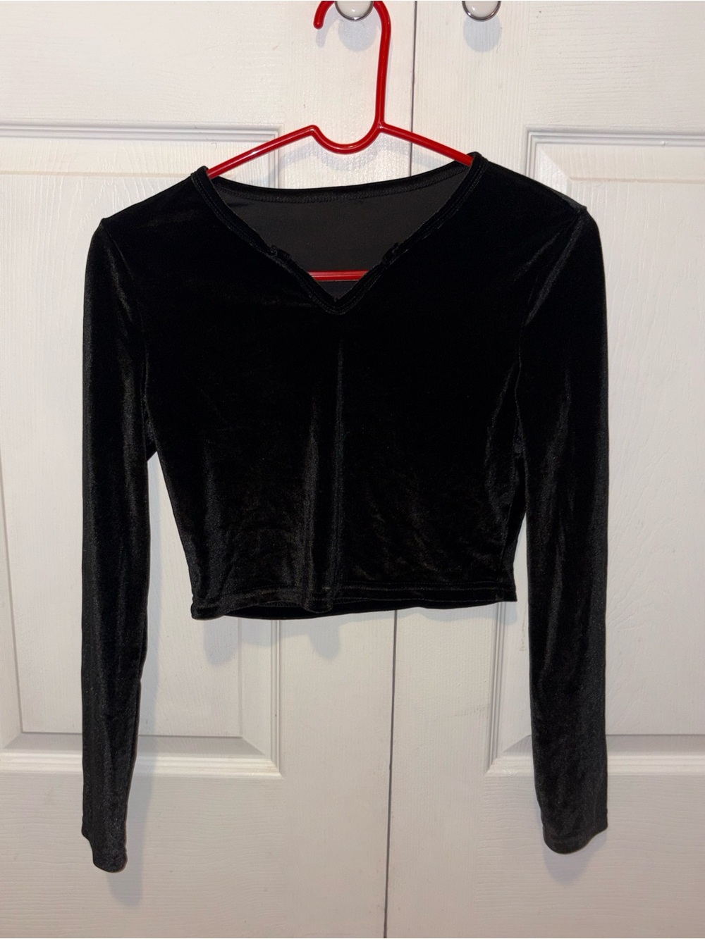 SHEIN Black Long Sleeve Velvet Crop Top Like New